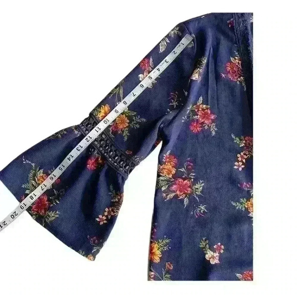 NO BOUNDARIES WOMENS NAVY FLORAL LONG SLEEVE OPEN FRONT CARDIGAN SIZE L (11-13) - Picture 10 of 11